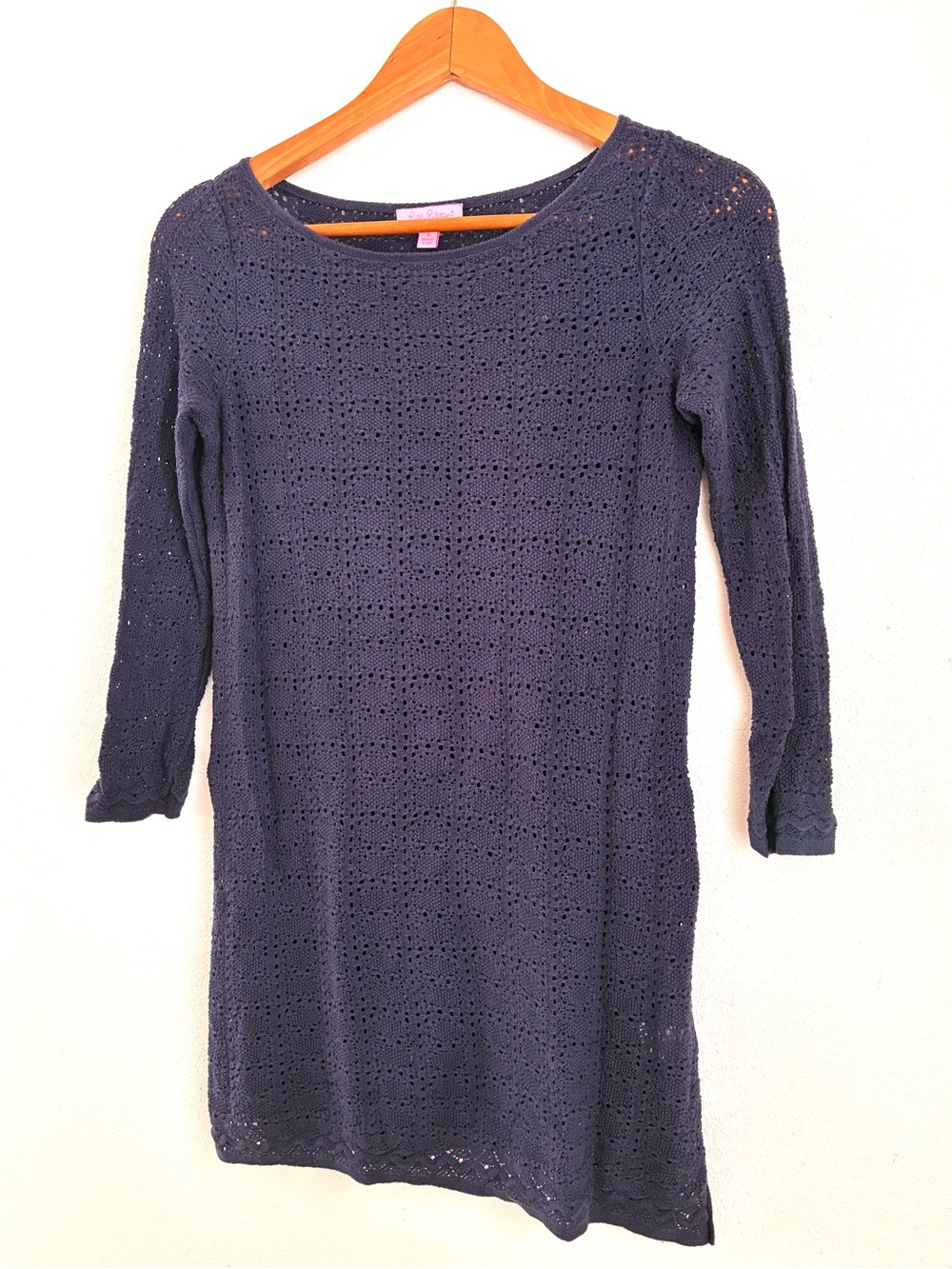 Vintage 2012 Lilly Pulitzer 100% Cotton Navy Knit Crochet Tunic/Dress CoverUp